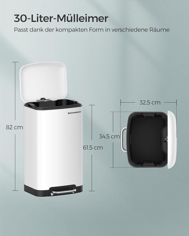 Mülleimer Küche 30L Stahl Weiss