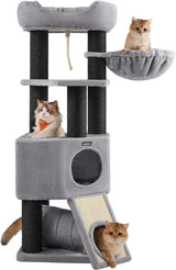 Kratzbaum mit Höhle und Hängematte hellgrau-schwarz