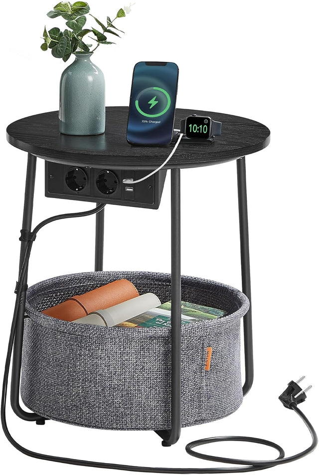 Beistelltisch mit Steckdose, Stauraum, schiefergrau