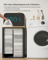 Wäschekorb 2 Fächer Bambus Griffe Schwarz