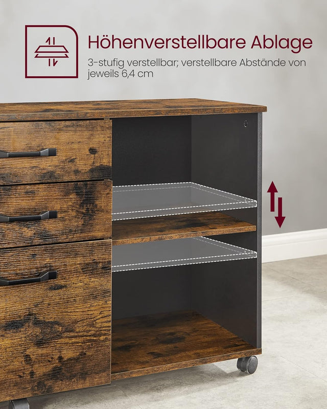 Rollcontainer Aktenschrank mit Schubladen Vintagebraun-Schwarz