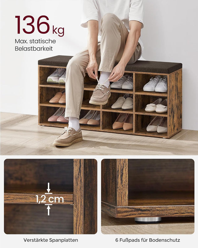 Schuhbank Sitzbank Stauraum 12 Fächer Vintagebraun