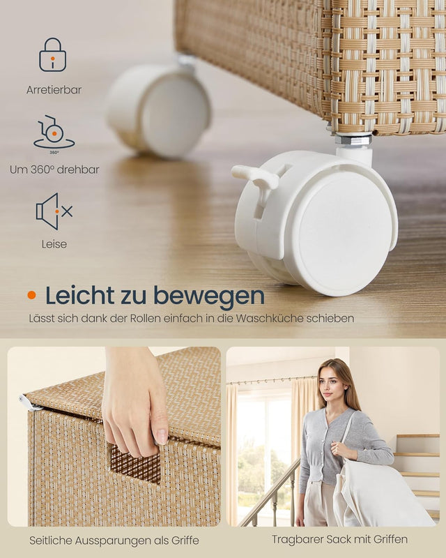 Wäschekorb Rattan-Optik mit Deckel naturbeige