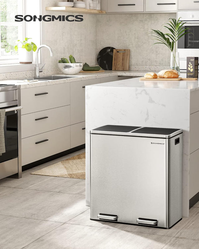 Mülleimer 60L Mülltrennsystem Treteimer Küche Silber