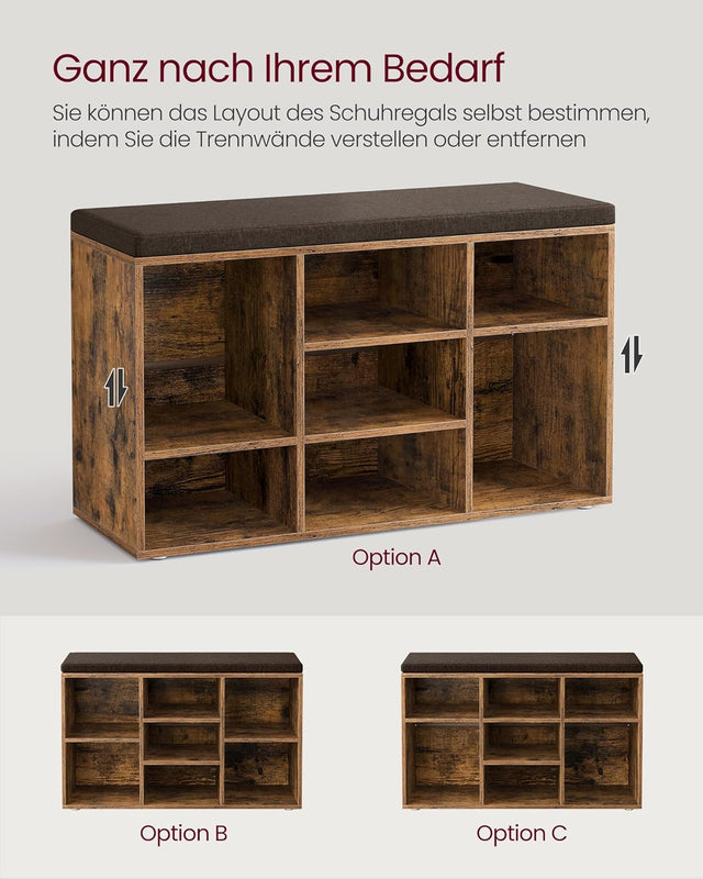 Schuhbank mit Stauraum und Kissen vintagebraun von Songmics