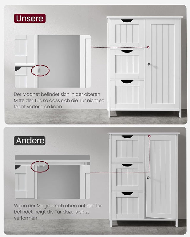 Badezimmerschrank mit 3 Schubladen und Tür Weiss