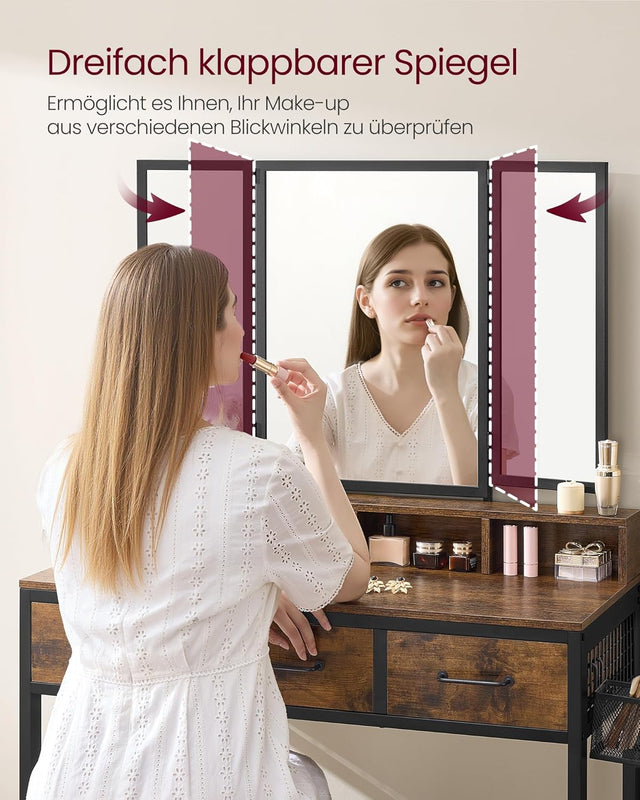 Schminktisch Set mit Hocker rustikal braun