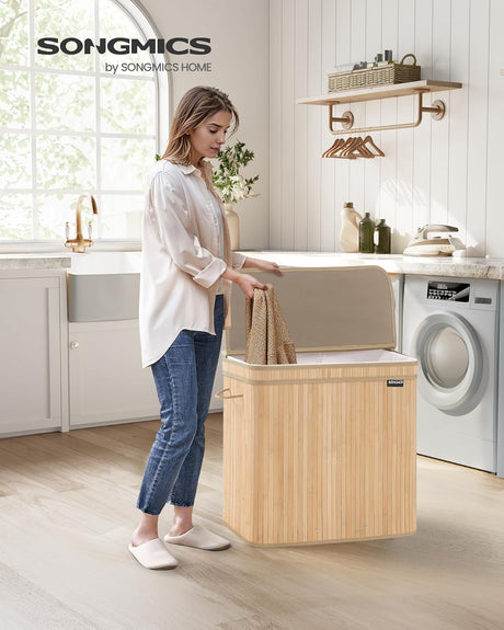 Wäschekorb Bambus 150L Naturbeige von Songmics