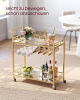 Servierwagen mit Gläserhalter und Glasablagen goldfarben von Songmics