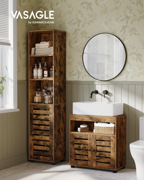 Waschbeckenunterschrank mit Lamellentüren vintagebraun von Songmics