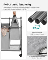 Wäschekorb mit Rollen und 4 Stofftaschen Grau von Songmics