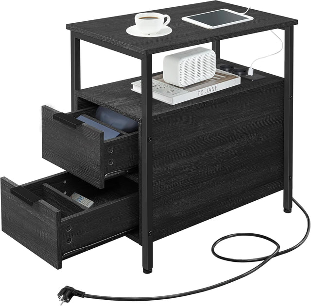 Beistelltisch mit Steckdosenleiste, anthrazitgrau