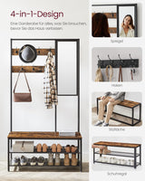 Kleiderständer Garderobe mit Spiegel Sitzbank Vintagebraun von Songmics