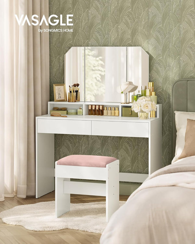 Schminktisch Klappspiegel Schubladen Modern Weiss