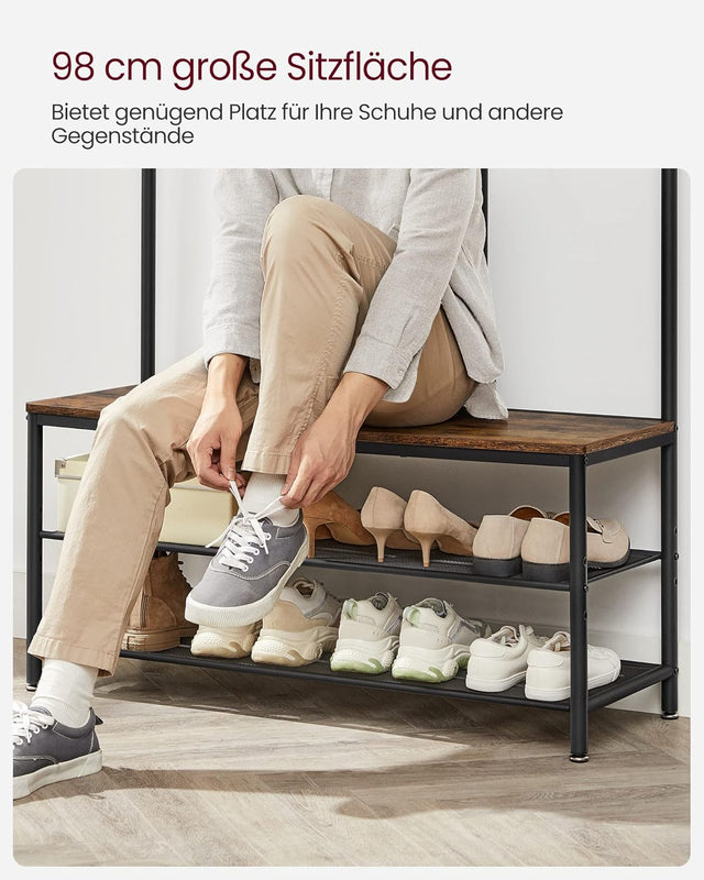 Kleiderständer Garderobe mit Spiegel Sitzbank Vintagebraun von Songmics