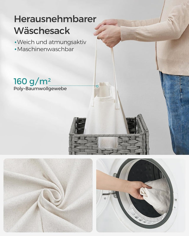 Wäschekorb Rattan Faltbar 90L Taubengrau von Songmics