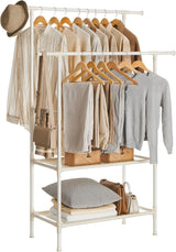 Kleiderständer Metall mit 2 Stangen und 2 Ablagen Weiss