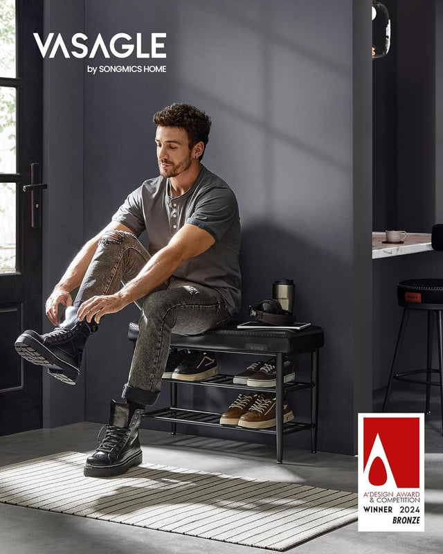 Schuhbank Kunstleder modern tintenschwarz 60er-Jahre von Songmics