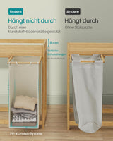 Wäschekorb Bambus 3 Fächer Cremeweiss von Songmics