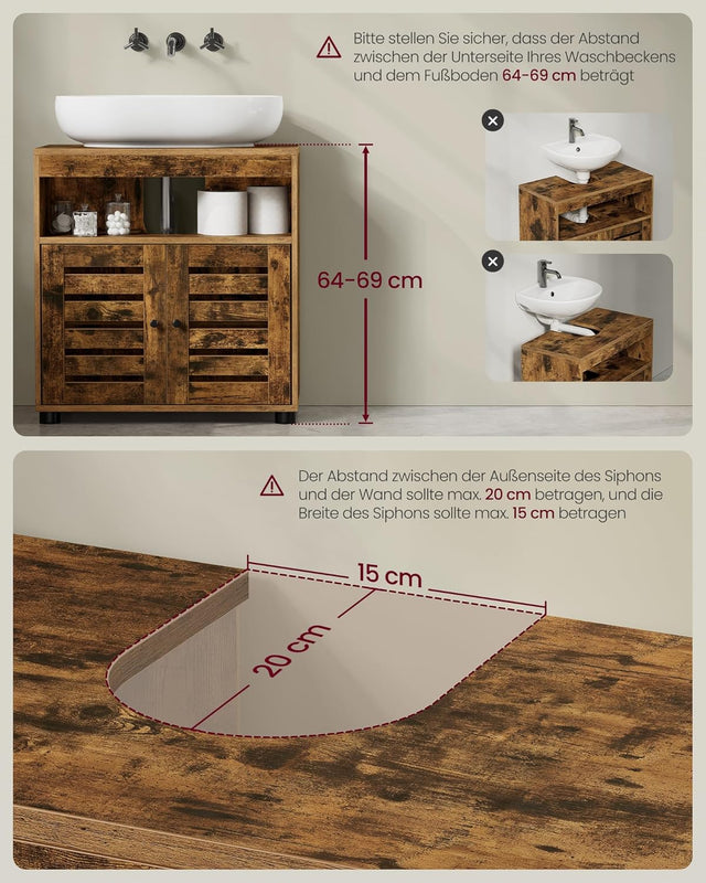 Waschbeckenunterschrank mit Lamellentüren vintagebraun von Songmics