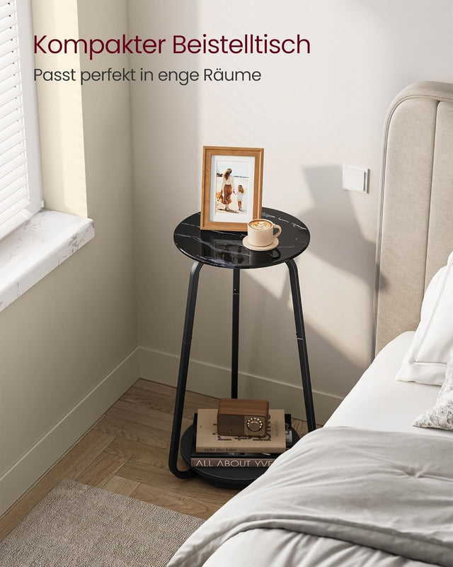 Beistelltisch rund modern Glasplatte marmorschwarz