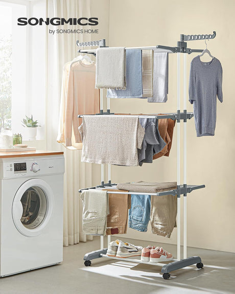 Wäscheständer klappbar mit Rollen weiss von Songmics