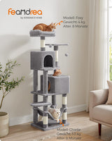 Kratzbaum Mehrstöckig mit Hängematte Hellgrau