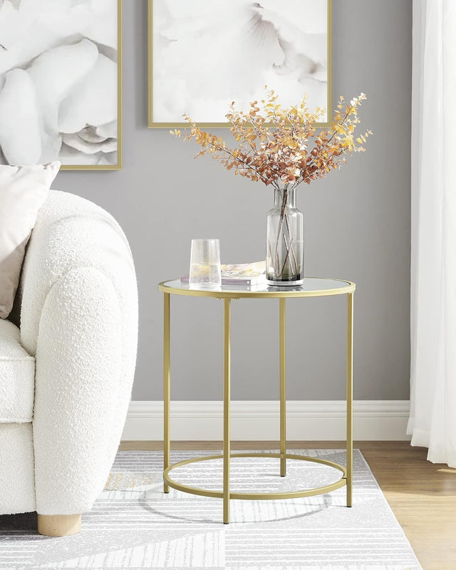 Beistelltisch rund Hartglas Metallgestell Gold