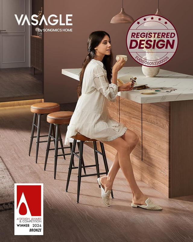 Barhocker 2er Set Kunstleder Mid-Century Karamellbraun Small