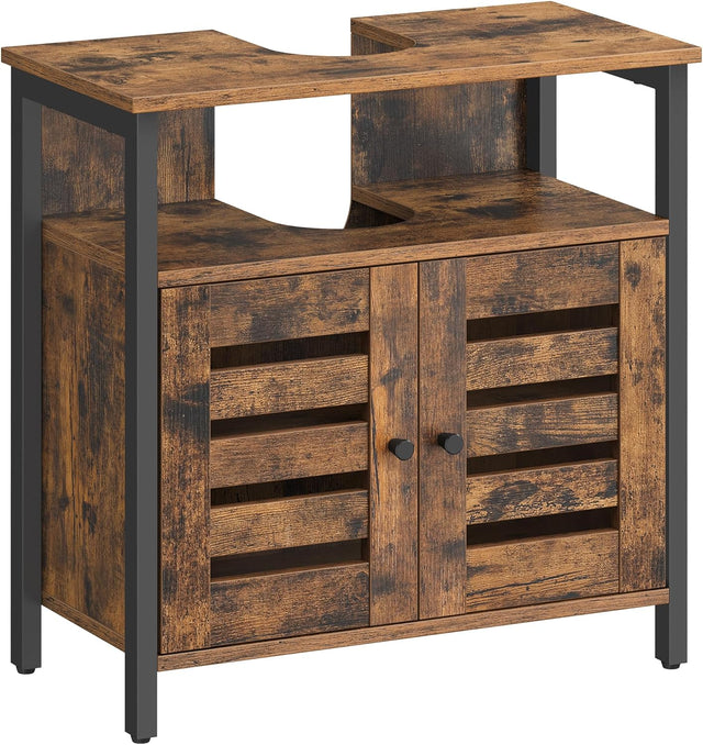 Waschbeckenunterschrank mit Lamellentüren vintagebraun-schwarz von Songmics