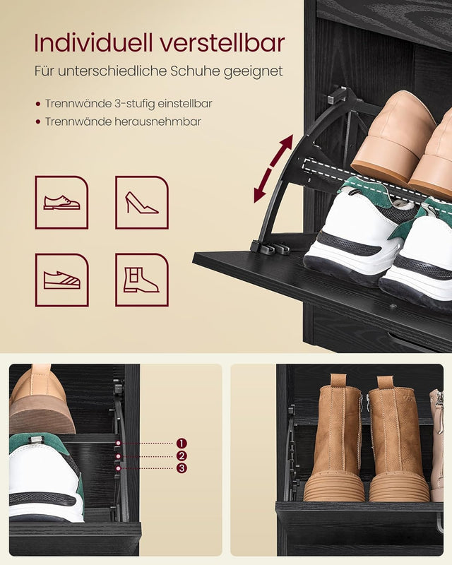Schuhschrank Klappen Verstellbar Flur Ebenholzschwarz