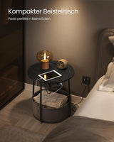 Beistelltisch mit Steckdose, Stauraum, schiefergrau