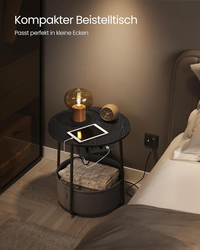 Beistelltisch mit Steckdose, Stauraum, schiefergrau