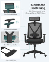 Bürostuhl Ergonomisch ausziehbare Fussstütze Verstellbar Belastbar Schwarz von Songmics