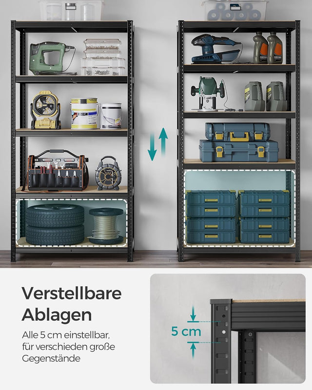 Schwerlastregale Stahlgestell Verstellbare Ablagen,  50 x 100 x 200 cm, Schwarz