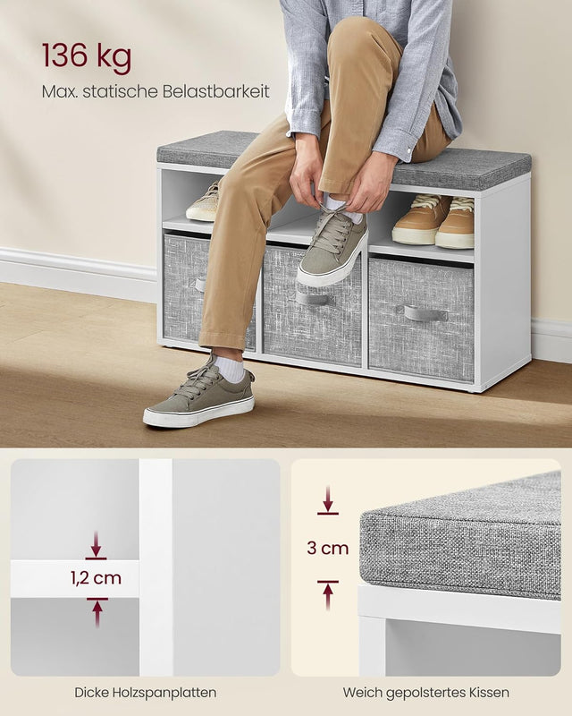 Schuhbank mit Aufbewahrung, wolkenweiss-Taubengrau von Songmics