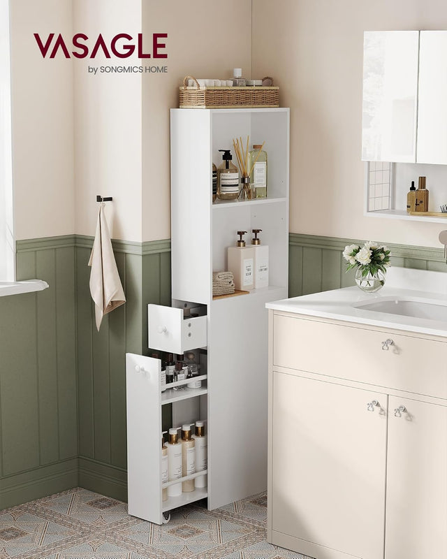 Badezimmerschrank Hochschrank freistehend klassikweiss