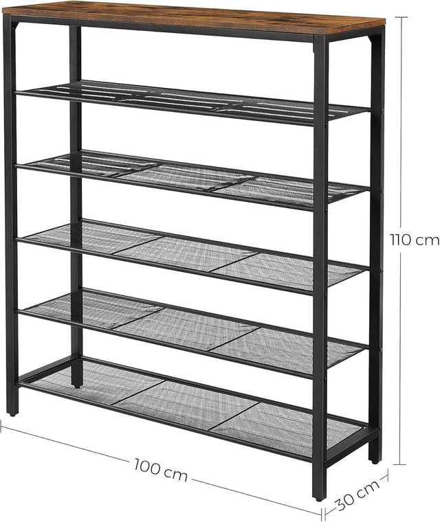 Schuhregal Metall Industriedesign 5 Ebenen Vintagebraun