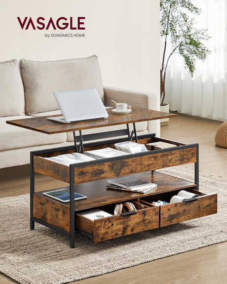 Couchtisch Höhenverstellbar Schubladen Vintagebraun Tintenschwarz von Songmics