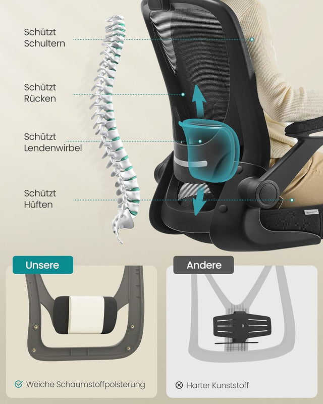 Bürostuhl ergonomisch mit Kopfstütze tintenschwarz