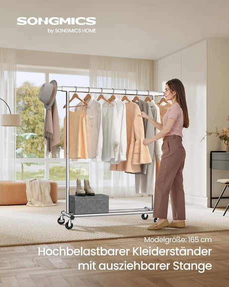 Kleiderständer Rollen Schwerlast Ausziehbar Transportabel Silber von Songmics