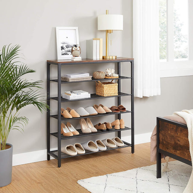 Schuhregal Metall Industriedesign 5 Ebenen Vintagebraun