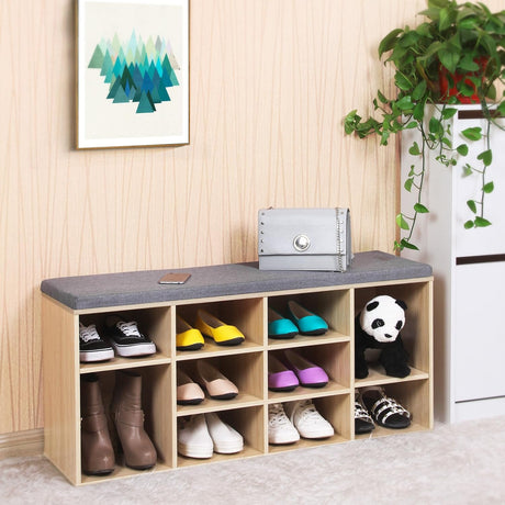 Schuhbank Sitzbank Stauraum 10 Fächer Eichenfarben Grau