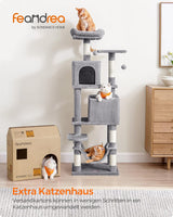 Kratzbaum Mehrstöckig mit Hängematte Hellgrau