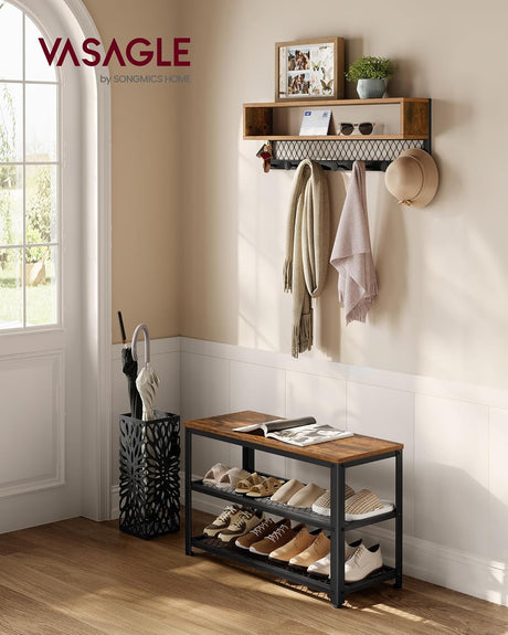 Garderobenleiste Schuhbank Set Rustikales Braun