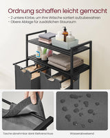 Wäschekorb mit 2 Fächern und 2 Ablagen, schwarz-grau von Songmics