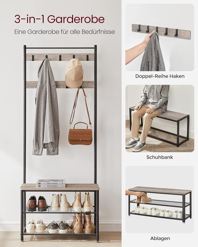 Garderobenständer mit Schuhablagen Industrie-Design Greige-Schwarz