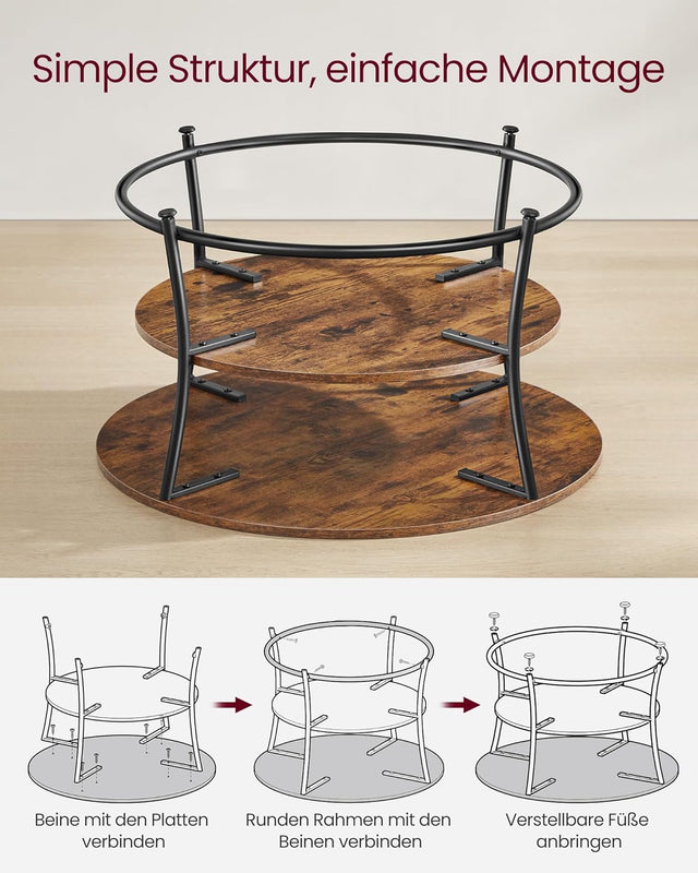 Couchtisch Rund Industrie-Design Metall Vintagebraun von Songmics