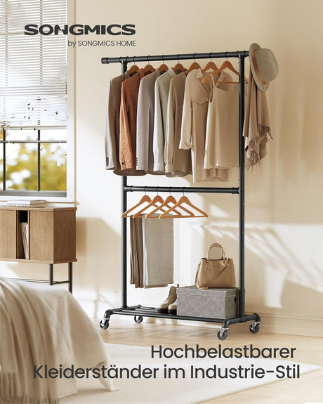 Kleiderständer Metall Industriedesign Rollen Schwarz