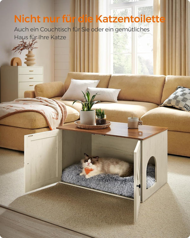 Katzenhaus Schrank Tisch herausnehmbar honigbraun vintageweiss von Songmics